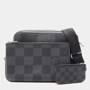 Pre Owned Louis Vuitton Trio Messenger Shoulder Bag In Coated Canvas And Leather Black