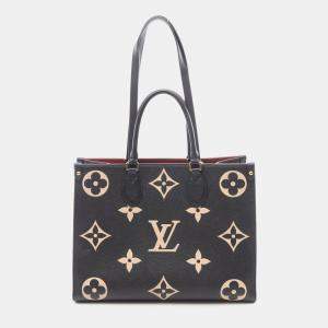 Pre Owned Louis Vuitton On The Go Mm Two-Tone Tote Bag In Monogram Empreinte Grained Leather Black And Beige