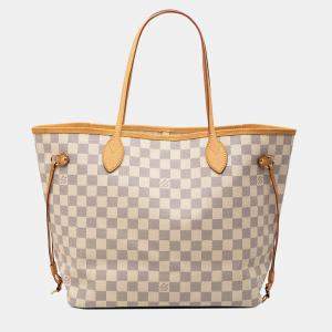 Pre Owned Louis Vuitton White Damier Azur Neverfull MM