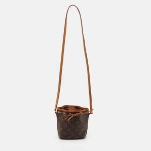 Pre Owned Louis Vuitton Noe Nano Brown Monogram Canvas and Leather Bucket Bag