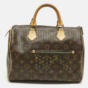 Pre Owned Louis Vuitton Speedy 30 Limited Edition Green Monogram Perforated Canvas Satchel