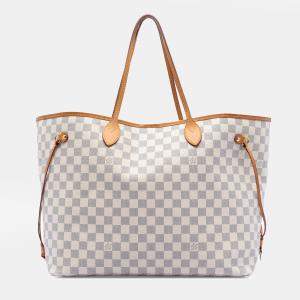 Pre Owned Louis Vuitton White Damier Azur Neverfull GM