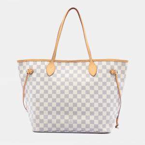 Pre Owned Louis Vuitton White Damier Azur Neverfull MM