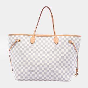 Pre Owned Louis Vuitton White Damier Azur Neverfull GM