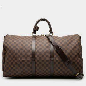مملوكة مسبقًا Louis Vuitton Brown Damier Ebene Keepall Bandouliere 55