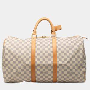 Pre Owned Louis Vuitton White Damier Azur Keepall 50