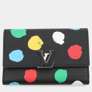 Pre Owned Louis Vuitton Portefeuille Capucine Compact Noir/Multicolor Taurillon Leather/Painted Dot