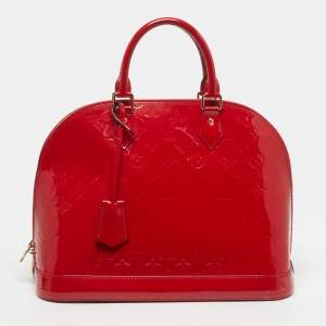 Pre Owned Louis Vuitton Alma MM Red Monogram Vernis Bag
