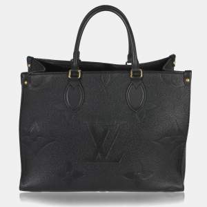 Pre Owned Louis Vuitton Onthego MM Black Giant Monogram Empreinte Leather Tote Bag