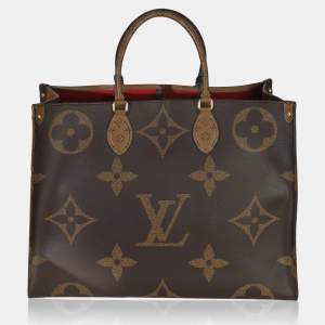 Pre Owned Louis Vuitton Onthego GM Brown Reverse Monogram Canvas Tote Bag