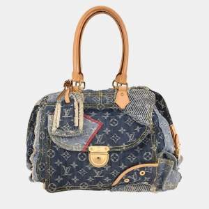 Pre Owned Louis Vuitton Blue Monogram Denim Patchwork Bowly Handbag