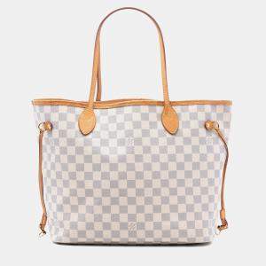 Pre Owned Louis Vuitton White Damier Azur Neverfull MM