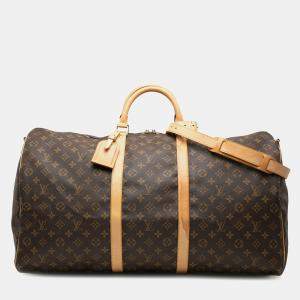 Pre Owned Louis Vuitton Brown Monogram Keepall Bandouliere 60