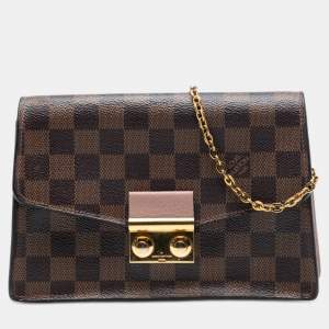 مملوكة مسبقًا Louis Vuitton Brown Damier Ebene Croisette Chain Wallet