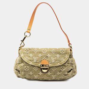 Pre Owned Louis Vuitton Brown Green Monogram Denim Mini Pleaty