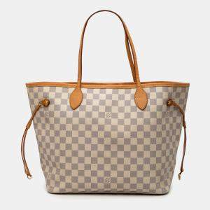 Pre Owned Louis Vuitton White Damier Azur Neverfull MM