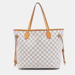 Pre Owned Louis Vuitton White Damier Azur Neverfull MM