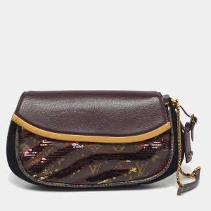 Pre Owned حقيبة كلتش لوي فيتون سافاج تايجر إصدار محدود بوردو مونوغرام