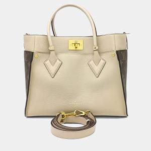 Pre Owned Louis Vuitton Beige Brown Coated Canvas and Leather On My Side MM