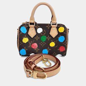 Pre Owned Louis Vuitton Brown Coated Canvas X Yayoi Kusama Nano Speedy