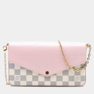 Pre Owned Louis Vuitton Pink White Damier Azur Calfskin Pochette Felicie
