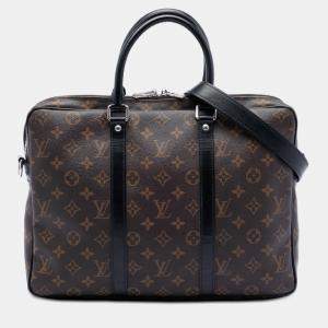Pre Owned Louis Vuitton Black Brown Monogram Macassar Porte Documents Voyage