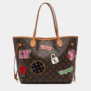 Pre Owned Louis Vuitton Brown Monogram Patches Neverfull MM