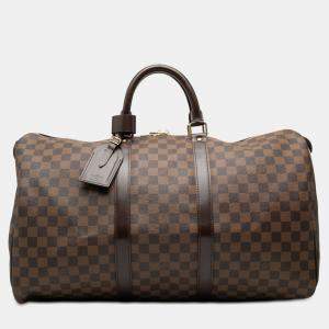 Pre Owned Louis Vuitton Brown Damier Ebene Keepall 50