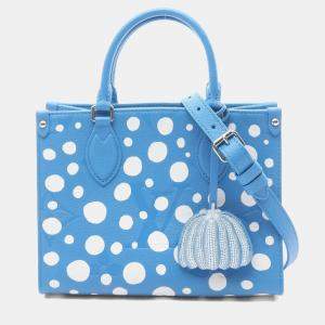 Pre Owned Louis Vuitton On The Go Pm Handbag Leather Monogram Empreinte Blue And White