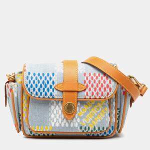 Pre Owned Louis Vuitton Lv Birds Damier Denim Cargo Wearable Wallet Shoulder Bag Blue Multicolor Brown Leather