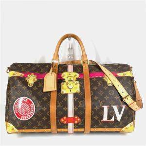 Pre Owned Louis Vuitton Monogram Summer Trunk Keepall Bandouliere 50 Travel Boston Canvas Brown