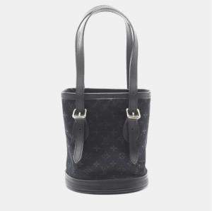 مملوكة مسبقًا Louis Vuitton Little Bucket Monogram Satin Handbag Fabric And Leather Black