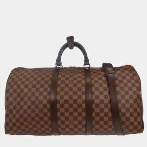 Pre Owned Louis Vuitton Damier Keepall Bandouliere 55 Duffle Bag