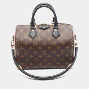 Pre Owned Louis Vuitton Speedy Trunk 25 Handbag Coated Canvas And Leather Monogram Reverse Brown Black