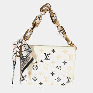 Pre Owned Louis Vuitton Beige Lambskin Embossed Monogram Tricolor By The Pool Coussin BB