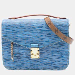 Pre Owned Louis Vuitton Blue Brown Epi Denim and Reverse Monogram Pochette Metis