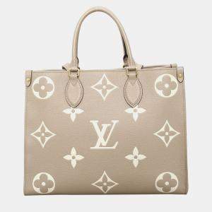 Pre Owned Louis Vuitton Bicolor Beige Leather Monogram OnTheGo MM Bag GHW