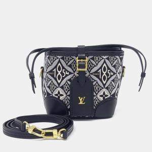 Pre Owned Louis Vuitton Black Grey Fabric and Leather Noe Purse