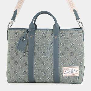مملوكة مسبقًا Louis Vuitton Weekend Tote Nm Blue Monogram Washed Denim