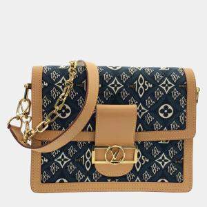 Pre Owned Louis Vuitton Since1854 Dauphine Blue/Brown Coated Canvas, Jacquard MM Shoulder Bag