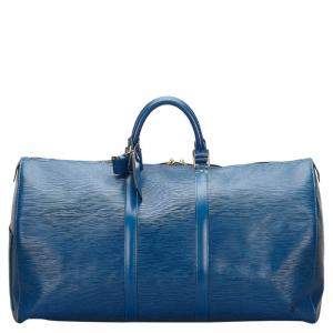 Pre Owned Louis Vuitton Toledo Blue Epi Leather Keepall 50 Bag