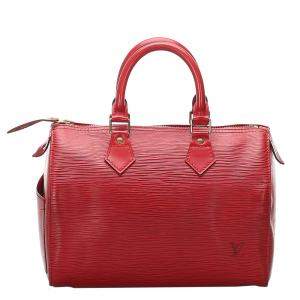 Pre Owned Louis Vuitton Red Epi Leather Speedy 25 Bag