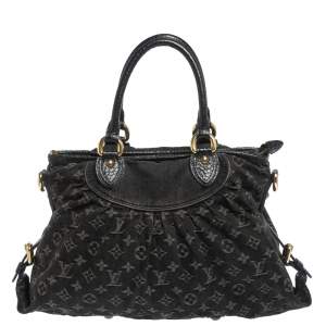 Pre Owned Louis Vuitton Black Monogram Denim Neo Cabby MM Bag
