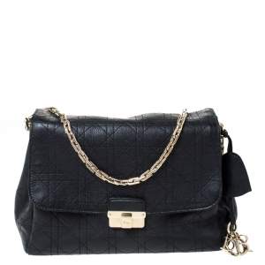 Pre Owned حقيبة كتف ديور ديورلينغ كبيرة جلد كاناج سوداء 