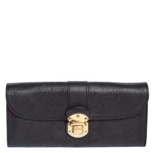 Pre Owned Louis Vuitton Ebene Monogram Mahina Leather Amelia Wallet