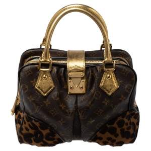 Pre Owned Louis Vuitton Monogram Canvas, Leopard Calfhair and Karung Trimmed Adele Bag