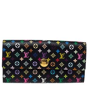 مملوكة مسبقًا Louis Vuitton Black Monogram Multicolore Canvas Sarah Wallet