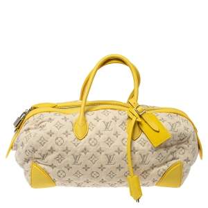 Pre Owned Louis Vuitton Jaune Monogram Denim Limited Edition Speedy Round MM Bag