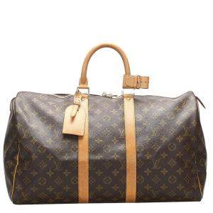 Pre Owned Louis Vuitton Brown Monogram Canvas Keepall 45 bag   