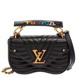 Pre Owned Louis Vuitton Black Leather New Wave Chain PM Bag